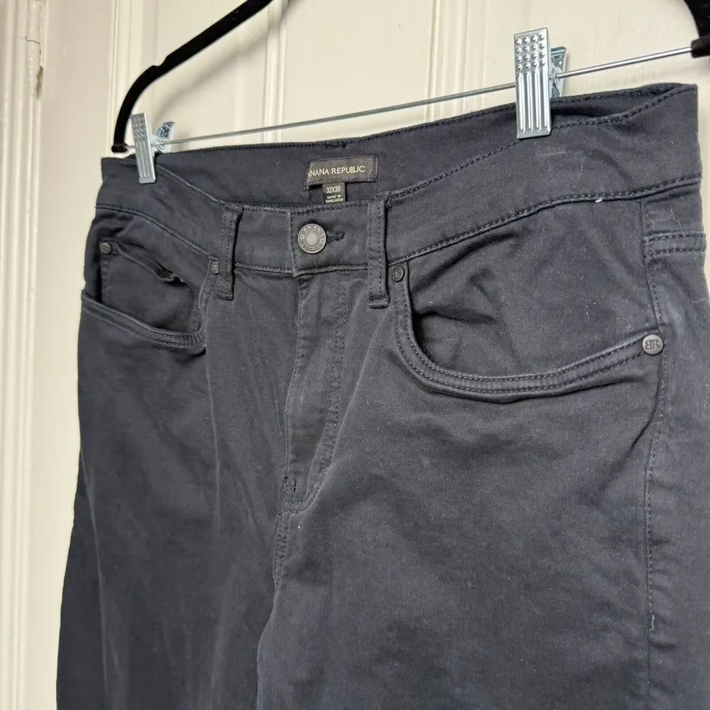 Banana Republic Chino Mens 32x30 Black Zip Fly Tapered Slim Fit Mid Rise Stretch